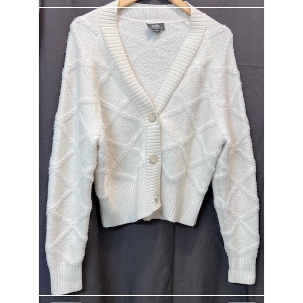 Belle by Belldini Luxurious Diamond Eyelash Women Cardigan Size XL White Sweater